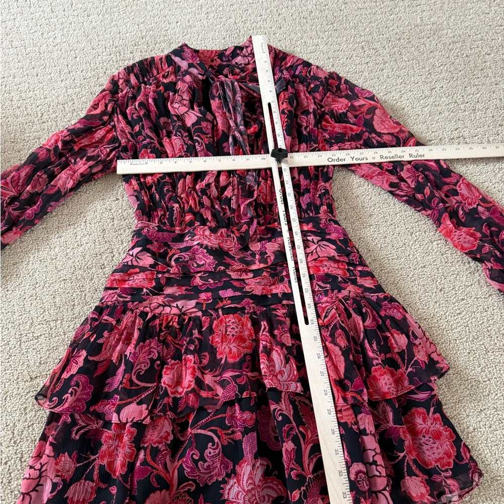Revolve X HEMANT & NANDITA Crimson Rouched Mini Floral Dress B30 - Picture 10 of 15